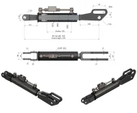 Hydraulische Seitenstrebe / Hubstrebenzylinder | (450–550 mm) | Gabelkopf | mit Sperrblock & 2 Hydraulikschläuchen